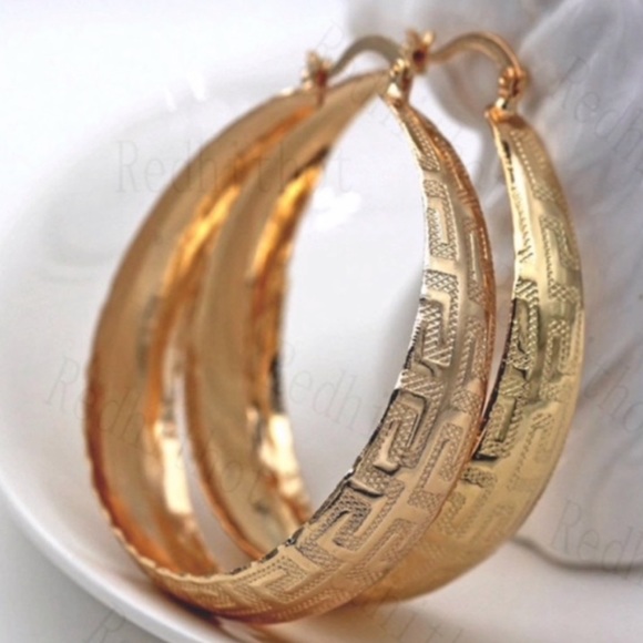 NEW 18K YELLOW GOLD HOOP EARRINGS - Picture 3 of 5